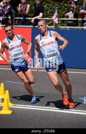 Andrew Davies and Josh Griffiths of Great Britain running in the IAAF World Championships 2017 Marathon race in London, UK Stock Photo