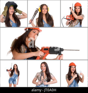 Industrial workers  collage. Woman worker. Stock Photo