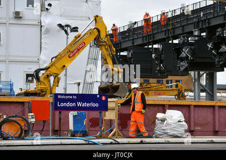 Engineering work is carried out at Waterloo Station in London in a major overhaul of the travel hub. Stock Photo