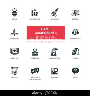 Game Components - modern vector line design pictograms set Stock Vector