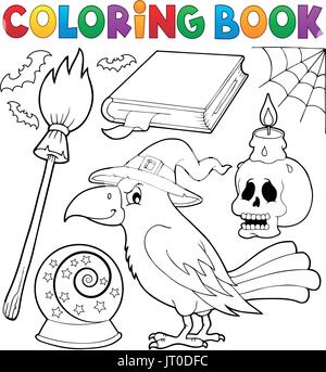 Coloring book witch crow theme - eps10 vector illustration. Stock Vector
