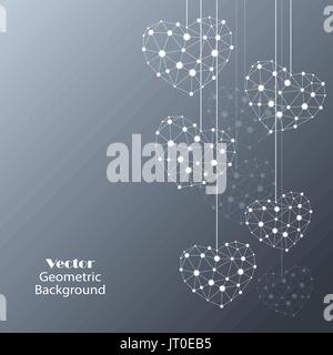White hearts made of connected lines and dots Stock Vector