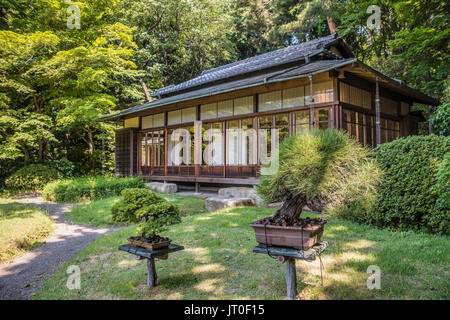 Kakuun-tei tea house at Meiji Jingu Gyoen (Inner Graden), Yoyogi, Tokyo, Japan Stock Photo