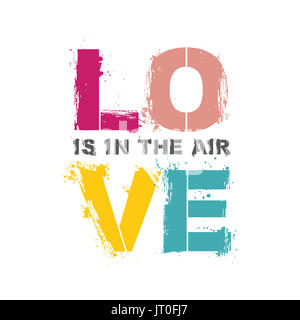Love is in the air guote poster. Pastel color typography letters on white background Stock Photo