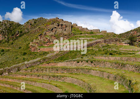 Peru, Pisac (Pisaq) - Inca ruins in the sacred valley in the Peruvian Andes Stock Photo