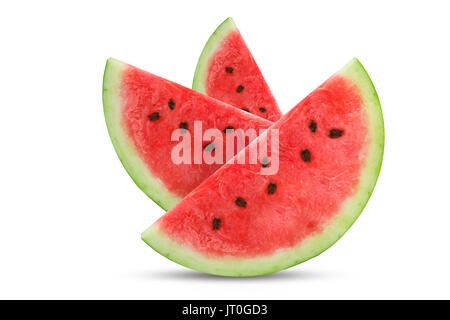 Three slices of fresh watermelon isolated on white background. Stock Photo