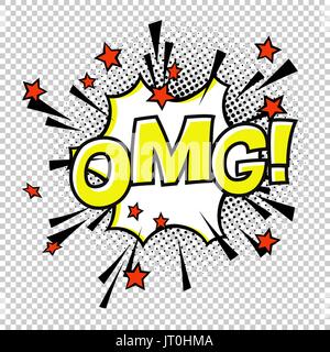 OMG! Comic sound. Comic speech bubble. Halftone transparent background Stock Vector