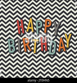 Vintage Birthday Card. Diagonal lines and colorful shadowed retro letters. Abstract holiday background Stock Vector