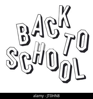 Back to school. Shadowed letters typographic. Minimalistic holiday poster. Black and white Stock Vector