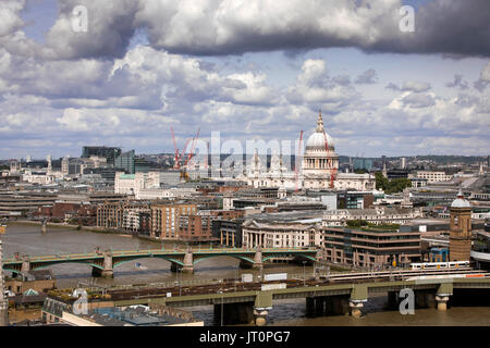 London, UK. 06th Aug, 2017. Views of the city of London, looking back to St Pauls Cathedral and the River Thames. Credit: Oliver Dixon/Alamy Live News Stock Photo