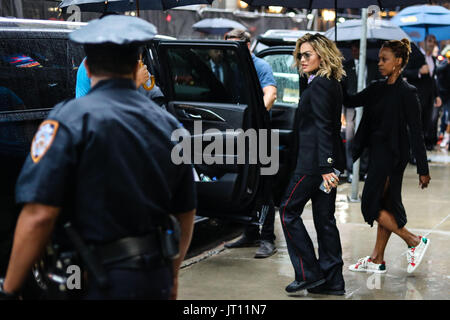 New York, United States. 07th Aug, 2017. Rita Sahatçiu Ora is a British-born Albanian singer, songwriter and actress born in Kosovo is seen emerging from a television program in the Times Square area of New York on Monday, 07. (Photo: William Volcov/Brazil Photo Press) Stock Photo