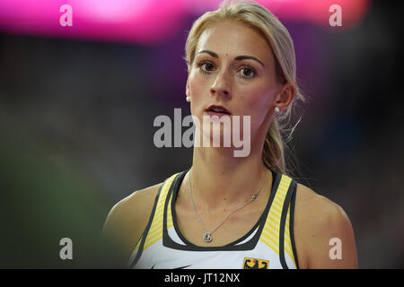 London, UK. 07th Aug, 2017. Germany's Kristin Gierisch prepares for the Women's triple jump finale at the IAAF World Championships in Athletics at the Olympic Stadium in London, UK, 07 August 2017. Photo: Rainer Jensen/dpa/Alamy Live News Stock Photo