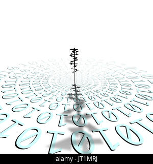 conceptual image of silhouetted directional sign on binary code matrix Stock Photo