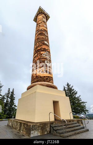 The Astoria Column is a tower overlooking the mouth of the Columbia River on Coxcomb Hill in Astoria, Oregon. Stock Photo