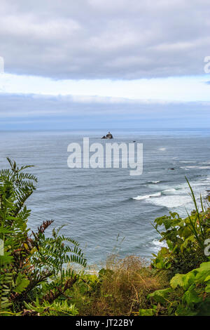 The lighthouse off the beach, viewed from the Clatsop Loop Trail in Ecola State Park, Oregon, USA Stock Photo