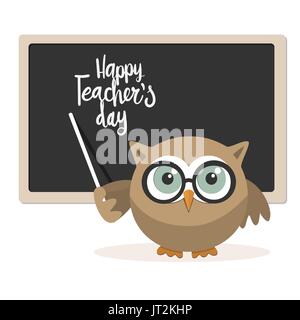 Happy teachers day with owl teacher on a white background Stock Vector