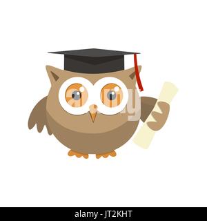 Owl graduate with a hat on a white background Stock Vector