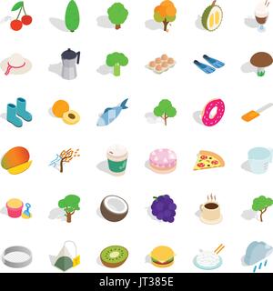 Vegetarian dish icons set, isometric style Stock Vector