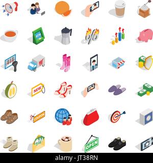 Woman sale icons set, isometric style Stock Vector