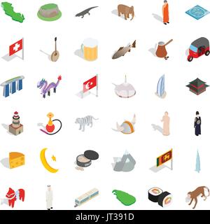 World tourism icons set, isometric style Stock Vector