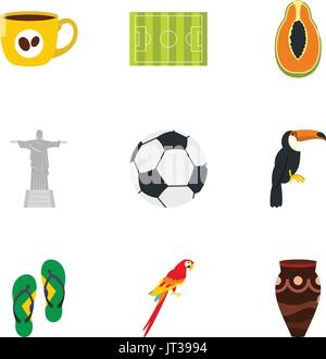 Symbols of Brasil icon set, flat style Stock Vector