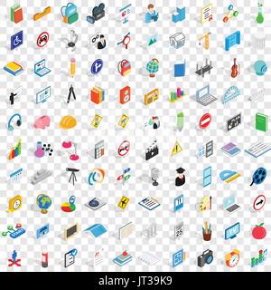 100 school icons set, isometric 3d style Stock Vector