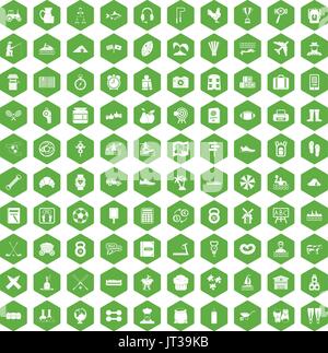100 activity icons hexagon green Stock Vector