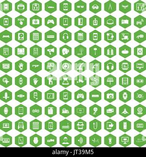 100 adjustment icons hexagon green Stock Vector