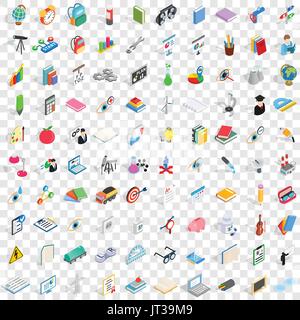 100 science icons set, isometric 3d style Stock Vector