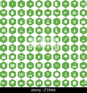 100 agriculture icons hexagon green Stock Vector