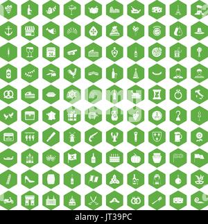 100 alcohol icons hexagon green Stock Vector