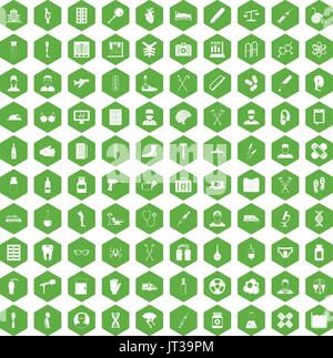 100 ambulance icons hexagon green Stock Vector