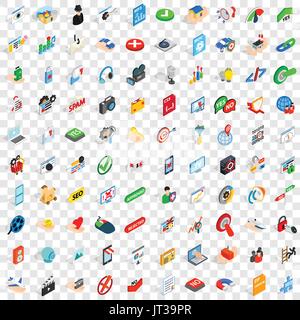100 security icons set, isometric 3d style Stock Vector