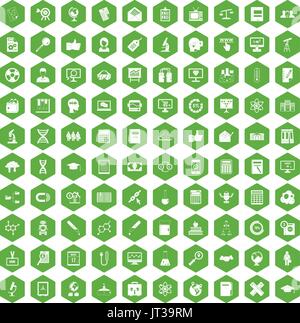 100 analytics icons hexagon green Stock Vector