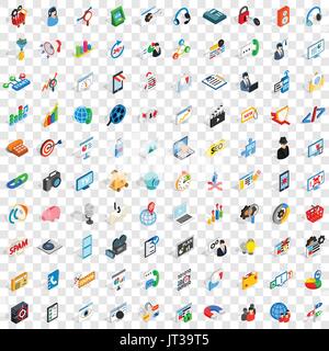 100 seo icons set, isometric 3d style Stock Vector