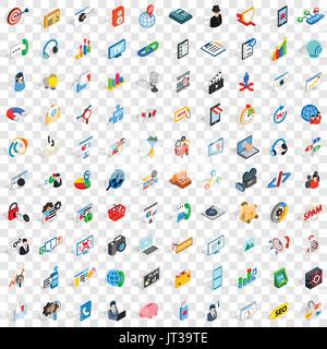 100 seo and web icons set, isometric 3d style Stock Vector