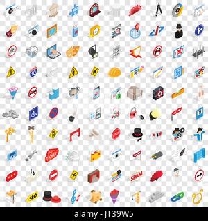 100 settings icons set, isometric 3d style Stock Vector