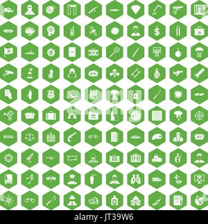 100 antiterrorism icons hexagon green Stock Vector