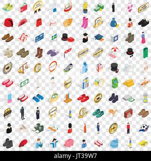 100 sewing icons set, isometric 3d style Stock Vector