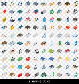 100 shed icons set, isometric 3d style Stock Vector