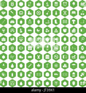 100 apple icons hexagon green Stock Vector