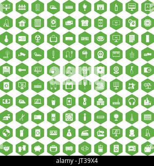 100 appliances icons hexagon green Stock Vector