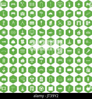 100 architecture icons hexagon green Stock Vector