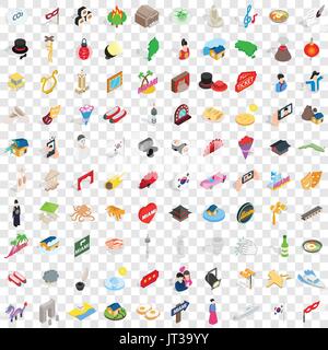 100 show icons set, isometric 3d style Stock Vector