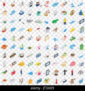 100 singapore icons set, isometric 3d style Stock Vector