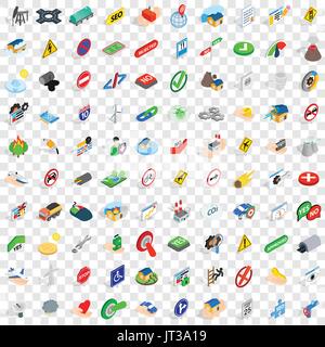 100 signpost icons set, isometric 3d style Stock Vector