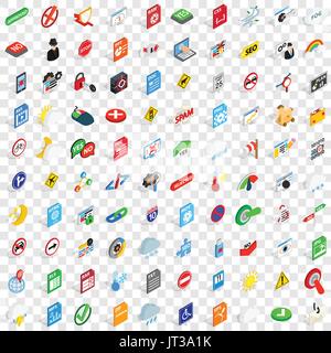 100 sings icons set, isometric 3d style Stock Vector