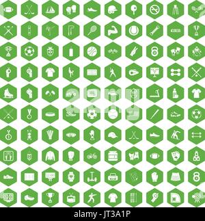 100 athlete icons hexagon green Stock Vector