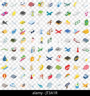 100 sky icons set, isometric 3d style Stock Vector