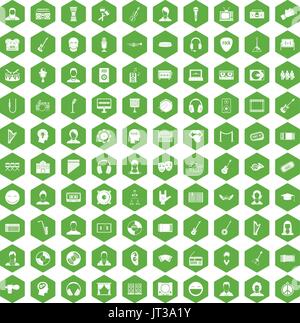 100 audience icons hexagon green Stock Vector